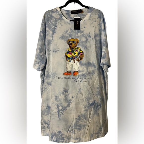 NWT Polo Ralph Lauren Beach Club Bear Rivera Cloud Dye Blue and White Authentic - Picture 1 of 9